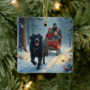 Neufundländer-Hund Schnee-Schlittenfahrt Weihnacht Keramikornament