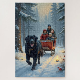 Neufundländer Hund Schnee-Schlittenfahrt Weihnacht Puzzle