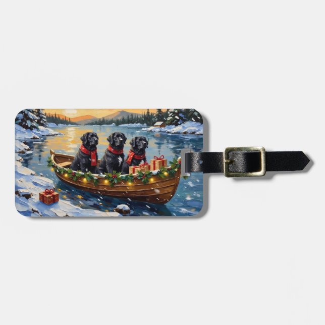 Neufundländer-Hund-Weihnachtsboot-Feiertag Gepäckanhänger (Vorderseite horizontal)