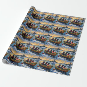 Neufundländer-Hund-Weihnachtsboot-Feiertag Geschenkpapier