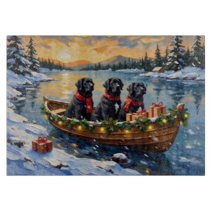 Neufundländer-Hund-Weihnachtsboot-Feiertag Schneidebrett