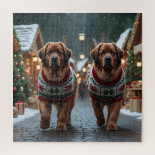Neufundländer Hunde Weihnachten Schnee Urlaub Puzzle