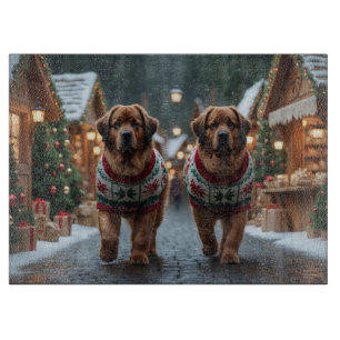 Neufundländer Hunde Weihnachten Schnee Urlaub Schneidebrett