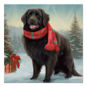 Neufundländer im Schnee Weihnachten Poster