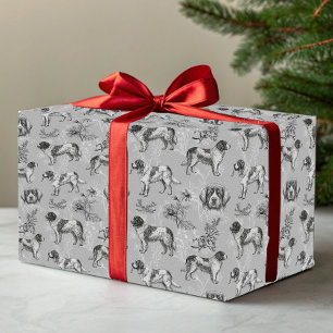 Neufundländer Landseer Hunde Vintage Floral Toile Geschenkpapier