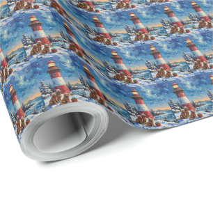 Neufundländer-Weihnachts-Leuchtturm-Feiertag Geschenkpapier
