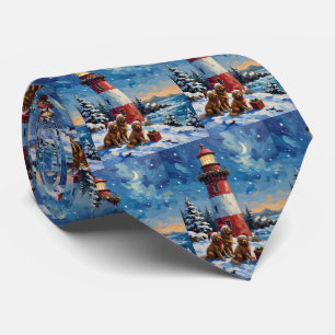 Neufundländer-Weihnachts-Leuchtturm-Feiertag Krawatte