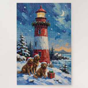 Neufundländer-Weihnachts-Leuchtturm-Feiertag Puzzle