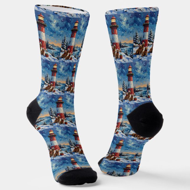 Neufundländer-Weihnachts-Leuchtturm-Feiertag Socken (Gewinkelt)