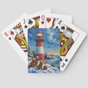 Neufundländer-Weihnachts-Leuchtturm-Feiertag Spielkarten