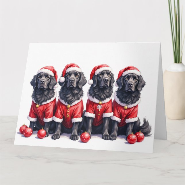 Neufundländer-Weihnachtskleid Santa-Hut Karte (Vorderseite)