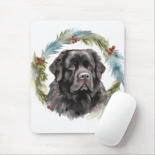 Neufundländer-Weihnachtskranz Festiver Welpe Mousepad