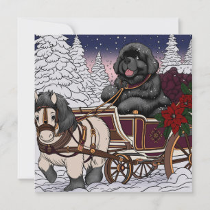 Neufundländer Weihnachtsmann-Schlitten Feiertagskarte