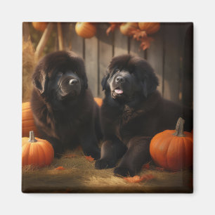 Neufundländer Welpe Herbstfreude Kürbis Magnet
