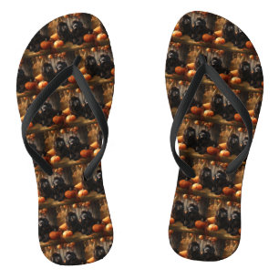 Neufundländer-Welpe Herbstvergnügen Kürbis Flip Flops