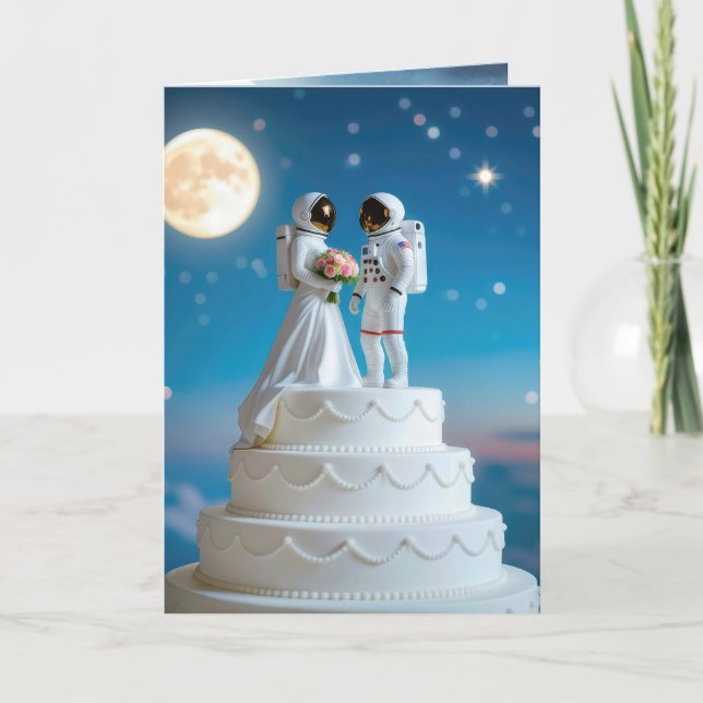 Neugeborene Astronauten auf einer Hochzeitstorte Karte (Vorderseite)