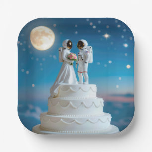 Neugeborene Astronauten auf einer Hochzeitstorte Pappteller