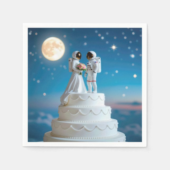Neugeborene Astronauten auf einer Hochzeitstorte Serviette (Vorderseite)