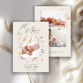 Neugeborene Elfenbein Wildblume Foto Collage Girl Ankündigung