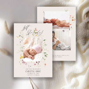 Neugeborene Elfenbein Wildblume Foto Collage Girl Ankündigung
