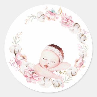 Neugeborene Floral Runder Aufkleber