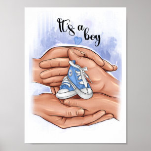 Neugeborenen-Ankündigung – Eltern halten Baby 👣 Poster