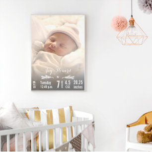 Neugeborenen-Foto mit Baby-Statistiken Kiefernzwei Fotodruck