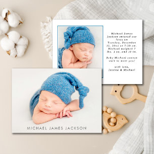 Neugeborener Baby Boy Foto Flat Ankündigungskarte Ankündigung