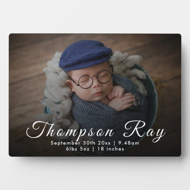 Neugeborener Baby Boy Geschenk Geburtsstunde Ankün Fotoplatte (Vorderseite)