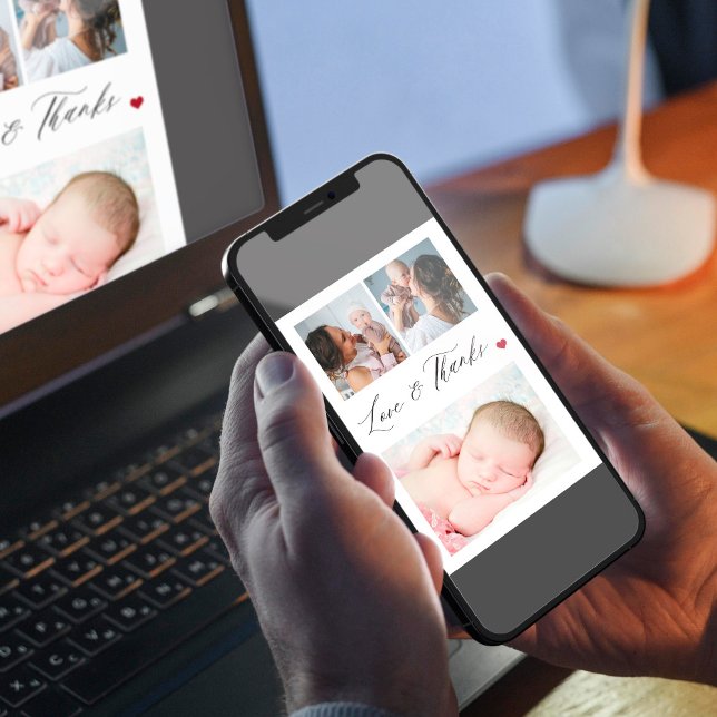 Neugeborenes 3 Foto Collage elegant danke Einladung (Von Creator hochgeladen)