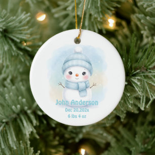 Neugeborenes Baby Boy Geburtsstatistik Schneemann Keramik Ornament