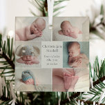 Neugeborenes Baby Foto Collage Keepake Weihnachten Ornament Aus Glas<br><div class="desc">Dieses wunderschöne Baby Foto Collage Weihnachtsschmuck verfügt über ein klassisches Layout von 6 Säugling Fotos auf weißem Hintergrund mit ihren Geburtsangaben unter ihrem Namen in einem schönen grauen Drehbuch. Ein wunderbares Sake-Urlaubspensum für Großeltern und andere Familienmitglieder.</div>