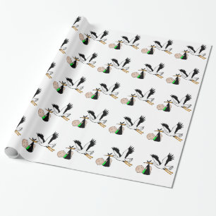 Neugeborenes Baby u. Storch Geschenkpapier