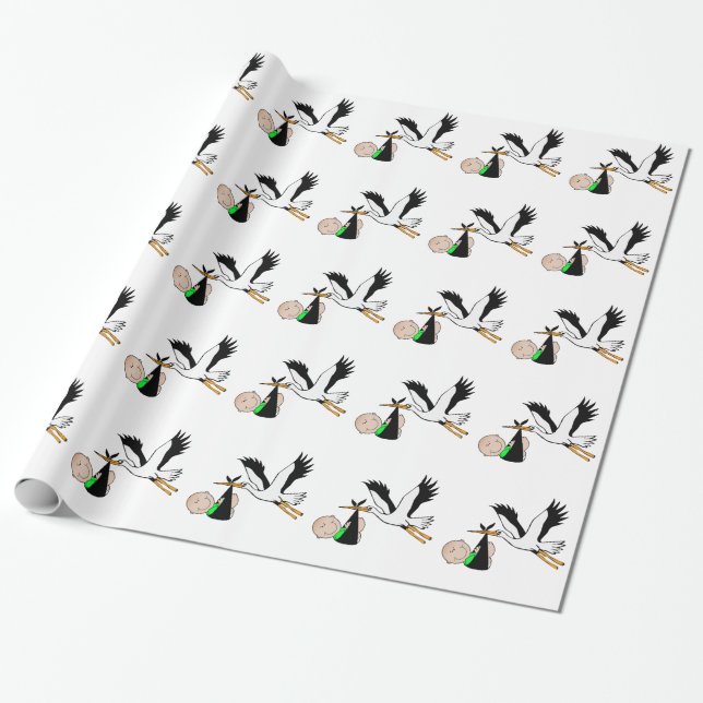 Neugeborenes Baby u. Storch Geschenkpapier (Ungerollt)