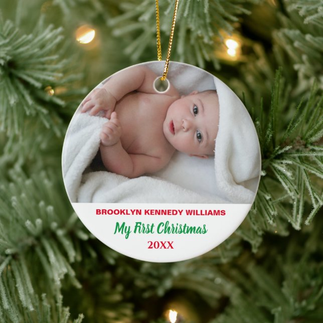 Neugeborenes First Christmas Custom Foto Niedlich  Keramik Ornament (Baum)