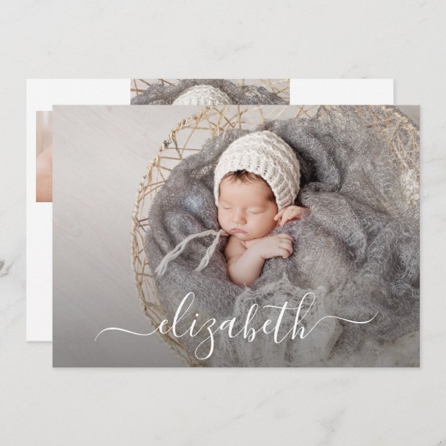 Neugeborenes Foto Collage Birth Ankündigung (Vorne/Hinten)