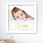 Neugeborenes-Foto-Drehbuch Foliendrucke<br><div class="desc">Foto Poster mit dem Namen Ihres Babys in einem eleganten Kalligraphie-Skript-Schriftart mit dem Geburtsdatum,  Gewicht und Länge unten.</div>