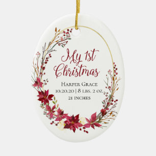 Neugeborenes Mein erstes Weihnachten Floral Keramik Ornament