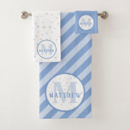 Neugeborenes weißes und blaues Monogramm Badhandtuch Set