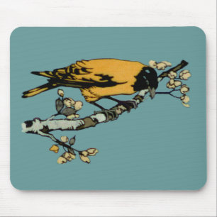 Neugestaltung der gelben Vintage-Vogel-Illustratio Mousepad
