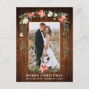 Neugezogenes Holz Gold Wasserfarbe Winter Floral Postkarte