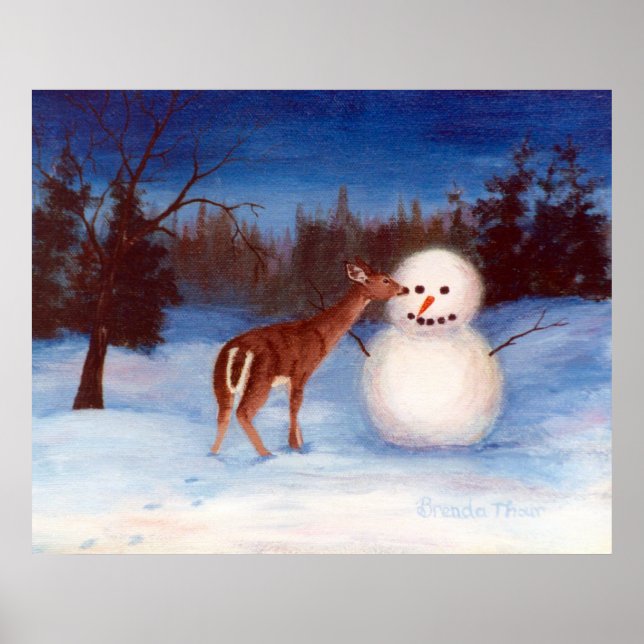 Neugier Hirsch und Snowman Poster (Vorne)