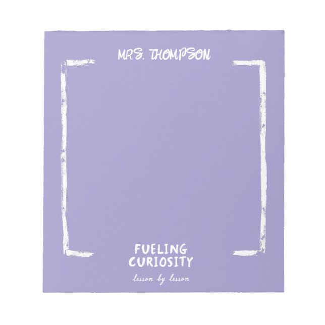 Neugier Personalisiert Teacher Lavender Notizblock (Vorderseite)