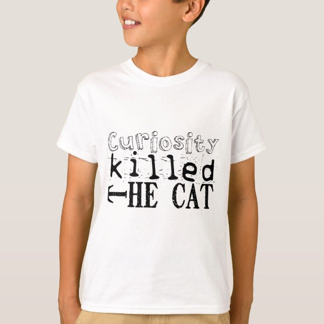 Neugier tötete das Cat Proverb Kids T-Shirt (Vorderseite)