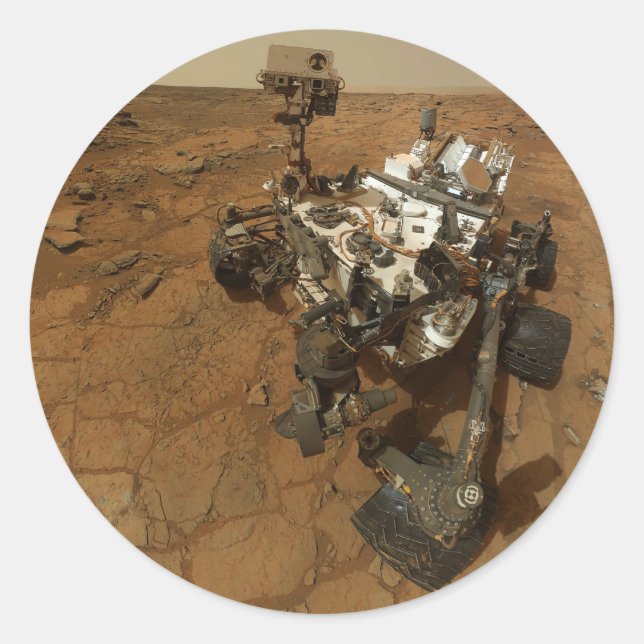 Neugier und Selbstporträt der Mars Runder Aufkleber (Vorderseite)