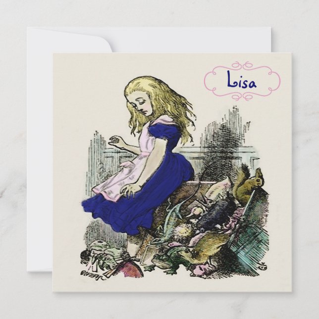 Neugierige Alice ~ Aufklärungen Wunderland Einladung (Vorderseite)