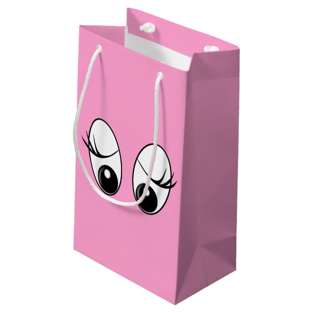 Neugierige Augen Funny Pink Gift Bag - Anpassbar Kleine Geschenktüte (Rückseite Schrägansicht)