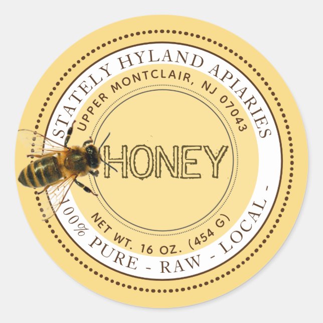 Neugierige Bienenessbare Honigmarke (Gelb) Runder Aufkleber (Vorderseite)