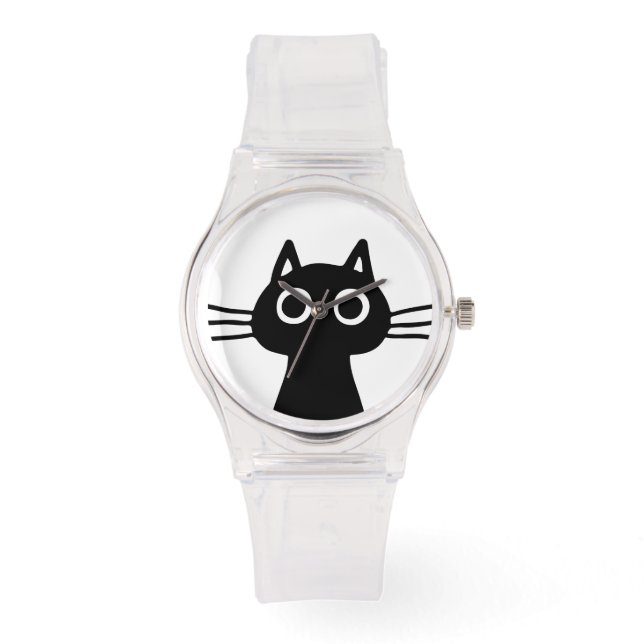 Neugierige Black Kitty Cat | Funky Feline Fashion Armbanduhr (Vorderseite)
