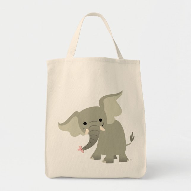 Neugierige Cartoon-Elefant-Tasche Tragetasche (Vorne)